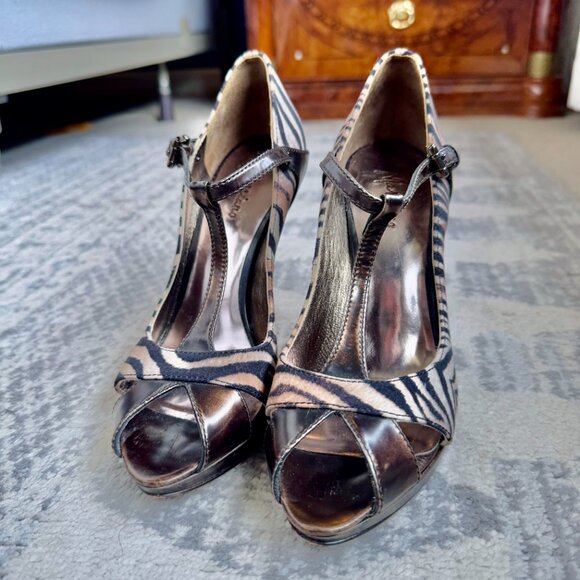 Marciano Zebra T-Strap Heels - Picture 1 of 9